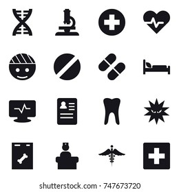 16 vector icon set : dna, microscope, first aid