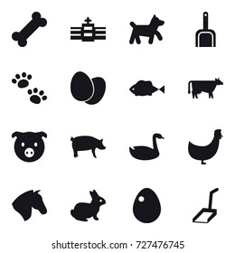 16 vector icon set : dog, scoop, pets, cow, pig, goose, chicken, horse, rabbit, egg