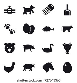 16 vector icon set : dog, jellyfish, scoop, pets, cow, pig, goose, chicken, sheep, horse, egg