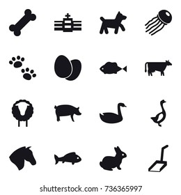 16 vector icon set : dog, jellyfish, pets, cow, sheep, pig, goose, horse, fish, rabbit, scoop