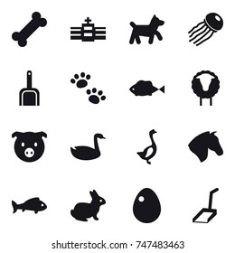 16 vector icon set : dog, jellyfish, scoop, pets, sheep, pig, goose, horse, fish, rabbit, egg