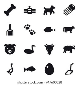 16 vector icon set : dog, jellyfish, scoop, pets, cow, pig, goose, sheep, fish, egg