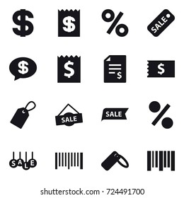 16 vector icon set : dollar, receipt, percent, sale, money message, account balance, label, barcode