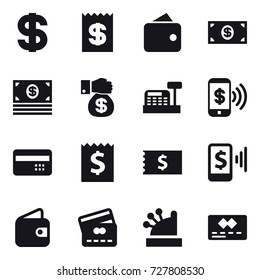 16 vector icon set : dollar, receipt, wallet, money, money gift, cashbox, phone pay, credit card, mobile pay