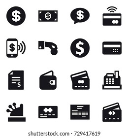 16 vector icon set : dollar, money, money message, tap to pay, phone pay, hand coin, dollar coin, credit card, account balance, wallet, cashbox