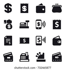 16 vector icon set : dollar, receipt, wallet, purse, money gift, cashbox, phone pay, account balance, mobile pay, credit card