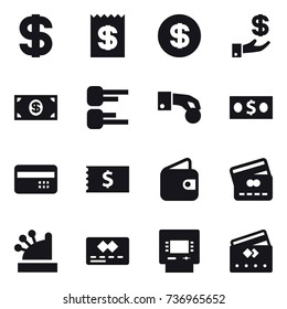 16 vector icon set : dollar, receipt, investment, money, diagram, hand coin, credit card, wallet, cashbox, atm