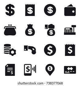 16 vector icon set : dollar, receipt, wallet, purse, money bag, money gift, cashbox, virtual mining, hand coin, dollar coin, account balance, mobile pay, dollar pin