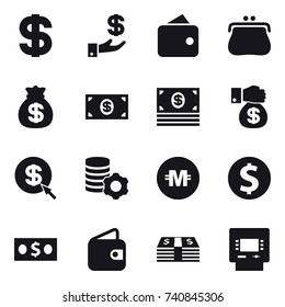 16 vector icon set : dollar, investment, wallet, purse, money bag, money, money gift, dollar arrow, virtual mining, crypto currency, dollar coin, atm