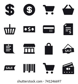 16 vector icon set : dollar, cart, basket, money, credit card, account balance, shopping list, market, shopping bag, sale