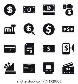 16 vector icon set : dollar, money, money gift, cashbox, dollar arrow, dollar coin, credit card, account balance, receipt, mobile pay, atm