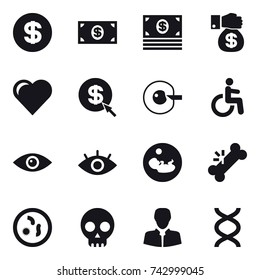 16 vector icon set : dollar, money, money gift, heart, dollar arrow, cell corection