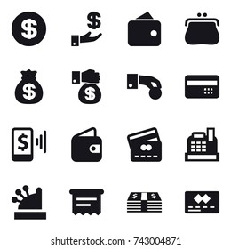 16 vector icon set : dollar, investment, wallet, purse, money bag, money gift, hand coin, credit card, mobile pay, cashbox, atm receipt