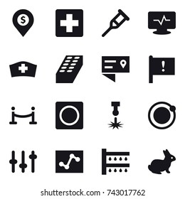16 vector icon set : dollar pin, brick, vip fence, ring button, watering, rabbit