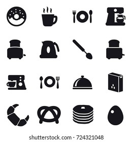 16 vector icon set : donut, hot drink, cafe, coffee maker, toaster, kettle, big spoon, egg