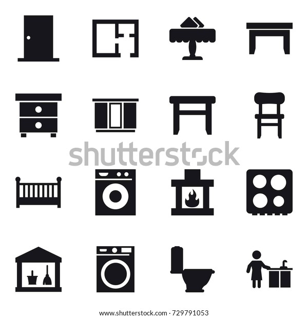 16 Vector Icon Set Door Plan Signs Symbols Stock Image