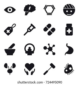16 vector icon set : eye, brain, hex molecule, microb