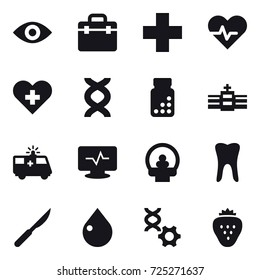 16 vector icon set : eye, drop, strawberry