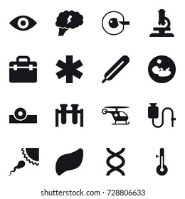 16 vector icon set : eye, brain, cell corection, microscope, thermometer