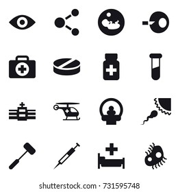 16 vector icon set : eye, molecule, hospital, microb