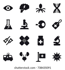 16 vector icon set : eye, brain, virus, dna, flask, microscope