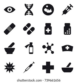 16 vector icon set : eye, dna, mortar