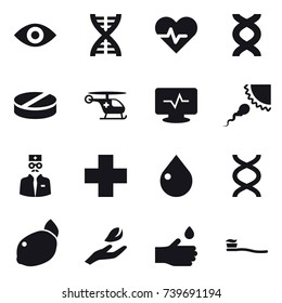 16 vector icon set : eye, dna, drop, hand leaf, hand drop, tooth brush 16 vector icon set : eye, dna, drop, hand leaf, hand drop, tooth brush