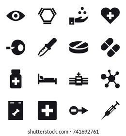 16 vector icon set : eye, hex molecule, chamical industry, first aid, syringe