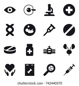16 vector icon set : eye, cell corection, microscope, viruses, syringe