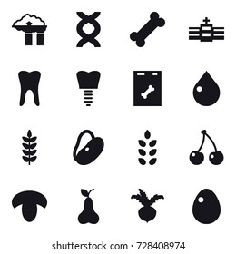 16 vector icon set : factory filter, drop, spikelets, cherry, mushroom, pear, beet, egg