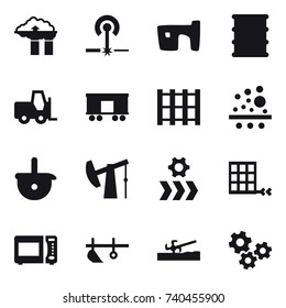 16 vector icon set : factory filter, laser, slum, plow, soil cutter, gears