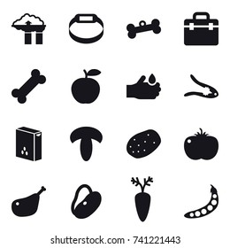16 vector icon set : factory filter, smart bracelet, bone, walnut crack, peas