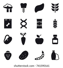 16 vector icon set : factory filter, apple, pills bottle, strawberry, potato, peas, shampoo