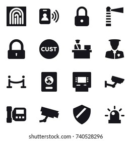 16 vector icon set : fingerprint, pass card, lock, lighthouse, vip fence, passport, atm, surveillance, intercome