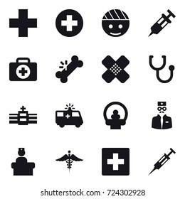 16 vector icon set : first aid, syringe