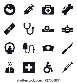 16 vector icon set : first aid, invalid, syringe
