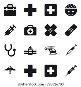 16 vector icon set : first aid, syringe