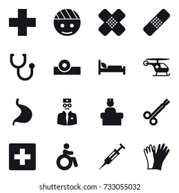 16 vector icon set : first aid, invalid, syringe, gloves