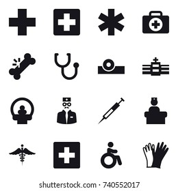 16 vector icon set : first aid, invalid, gloves