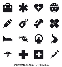 16 vector icon set : first aid, syringe