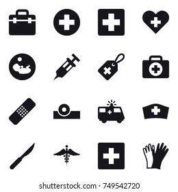 16 vector icon set : first aid, gloves