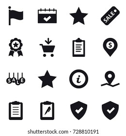 16 vector icon set : flag, calendar, star, sale, medal, add to cart, clipboard, dollar pin, info