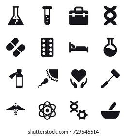 16 vector icon set : flask, vial, mortar