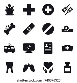 16 vector icon set : flower, pills bottle
