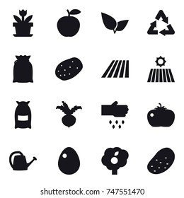 16 vector icon set : flower, field, flour, beet, sow, tomato, watering can, egg, garden, potato