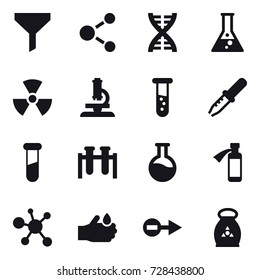 16 vector icon set : funnel, molecule, dna, flask, nuclear, microscope, vial, fertilizer