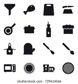 16 vector icon set : funnel, chicken leg, cutting board, pan, chef  hat, apron, cook glove, spatula, big spoon