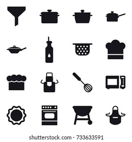 16 vector icon set : funnel, pan, saute pan, colander, cook hat, chef  hat, apron, whisk