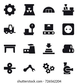16 vector icon set : gear, nuclear power, hangare, power socket, table, gears, water pump