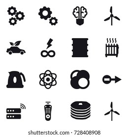 16 vector icon set : gear, bulb brain, windmill, eco car, infinity power, radiator, kettle